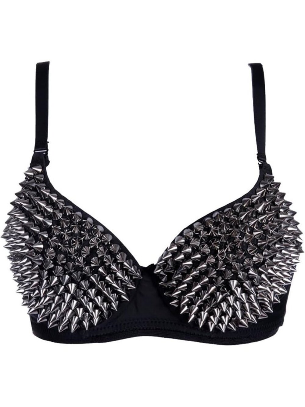 Women's Grey Hook & Loop Steampunk Spike Studded Rivet Rave SOLID Sport Bra